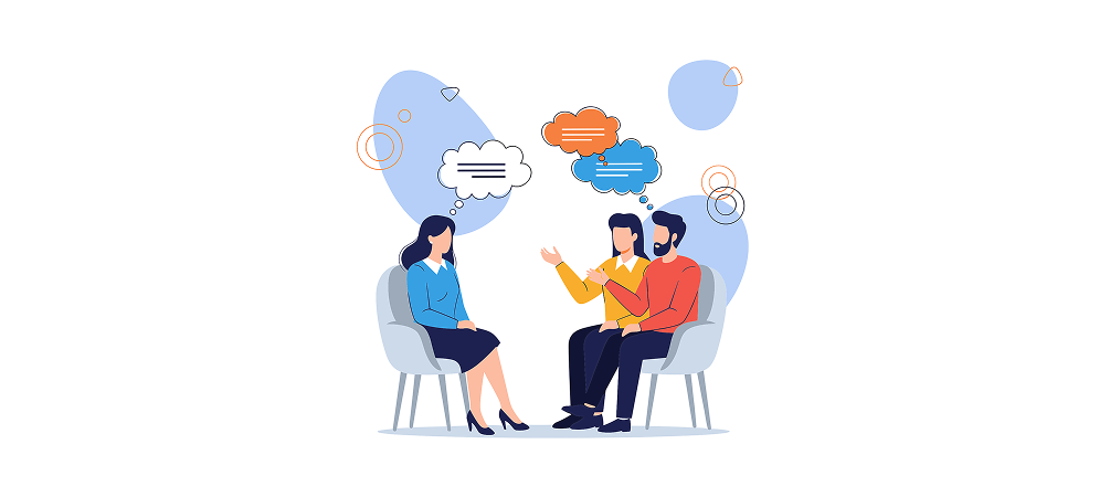 Three people having a conversation