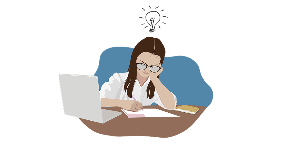 Illustration of a person writing at a desk.