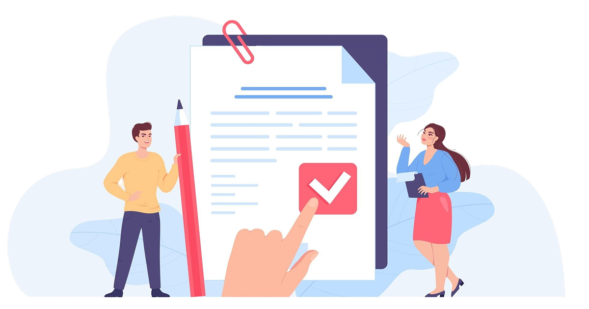 Vector illustration of figures using a document.