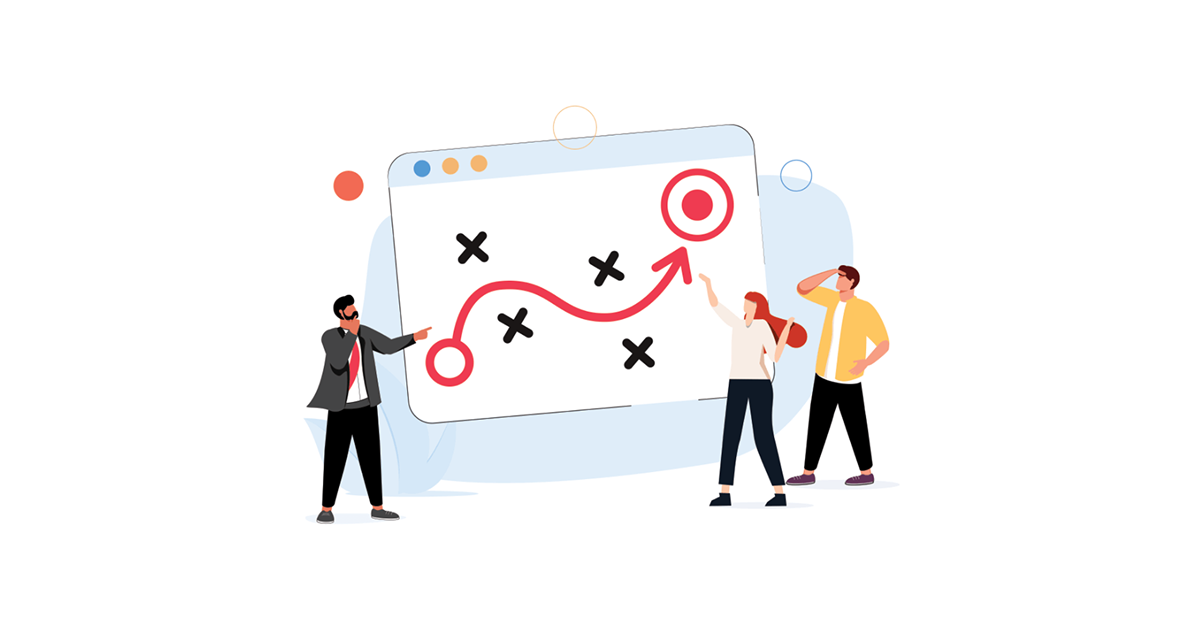 Illustration of man pointing to business strategy on a website