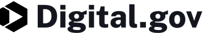 Digital.gov logo, stylized black D ribbon and domain name in black text.