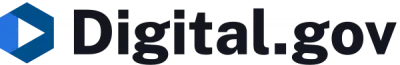 Digital.gov logo, stylized blue D ribbon and domain name in black text.