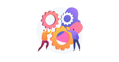 Illustration of two people spinning or aligning gears together