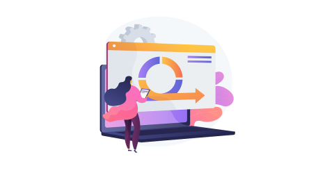 Illustration of a woman using technology to show a workflow process