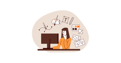 Web designer and illustrator at work on a computer