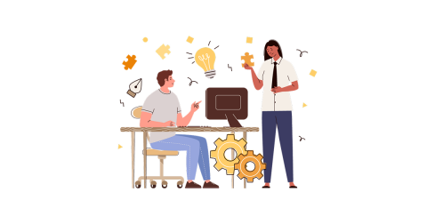 A creative design-development team is working on a project together