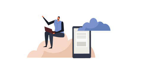 Illustration of a person sitting on a mountain doing discovery thinking