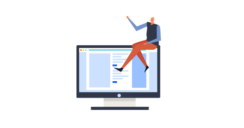 Illustration of a person siting on a computer monitor